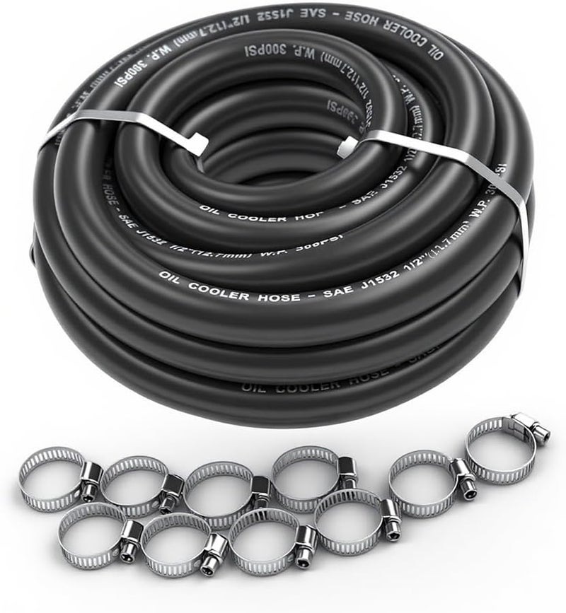 CHOIMOON 1/2 Transmission Oil Cooler Hose J1532 Fuel Line Hose 300PSI Push Lock with Clamps 10FT - Image 1
